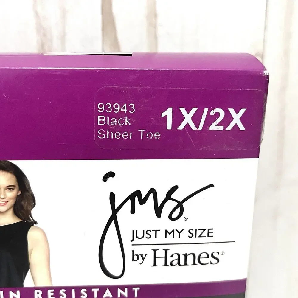 Just My Size Hanes Silky Sheer Run Resistant Control Top Pantyhose 1X/2X (2) Blk